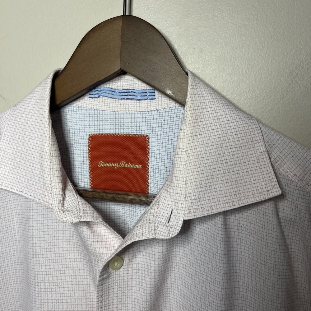 Tommy Bahama Button Down Shirt Men Medium White Pink Check 100% Cotton